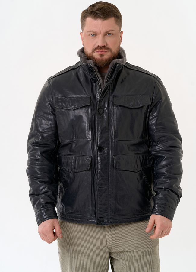 фото Куртка из натуральной кожи с воротником стойкой модель № 31656