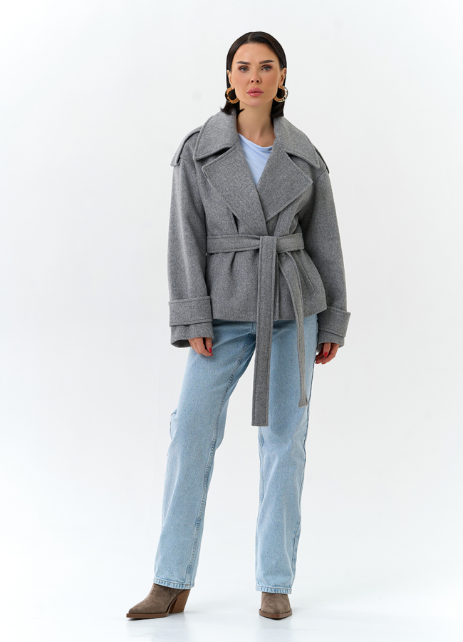 Женское укороченное пальто с английским воротником модель № 32651 в кредит