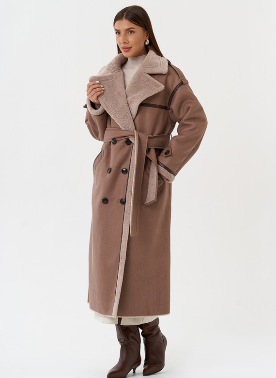 Женская дубленка из эко кожи с английским воротником