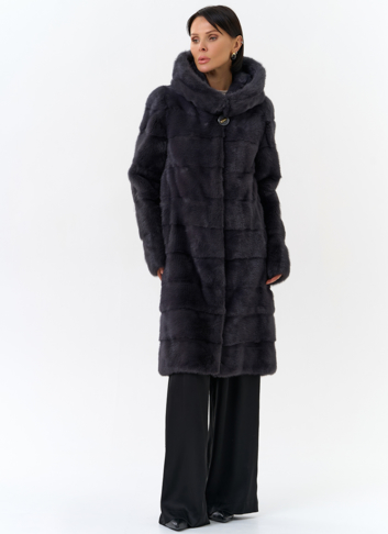Норковая шуба в цвете графит с капюшоном 