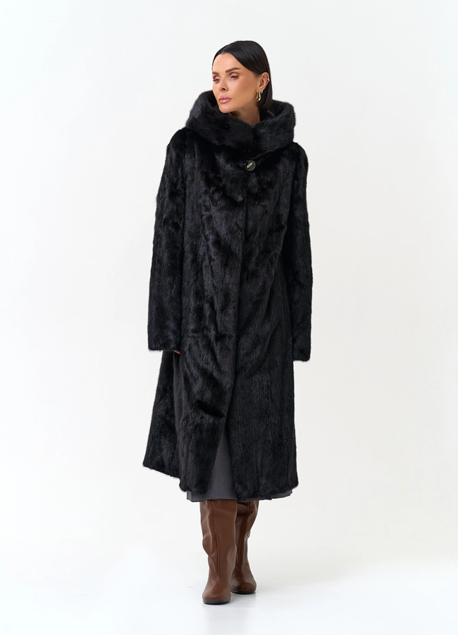 Норковая шуба черного цвета модель № 34056 универмаг малина фото