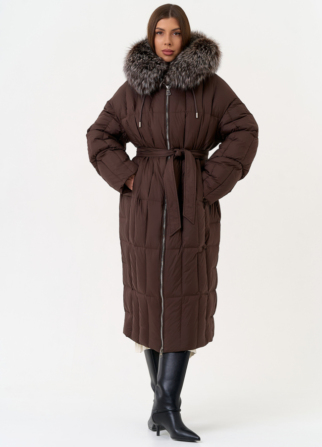 Женский пуховик с отделкой из чернобурой лисы модель № 31702 в кредит