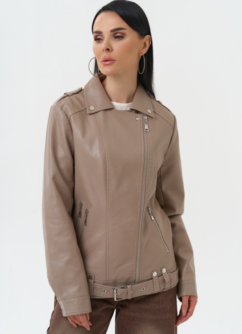 Куртка косуха из эко кожи бежевого цвета