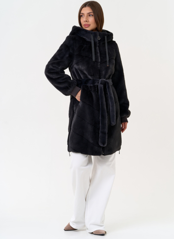 Женская шуба из эко меха с капюшоном