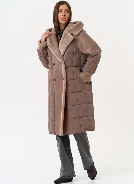 Комбинированный пуховик из эко кожи