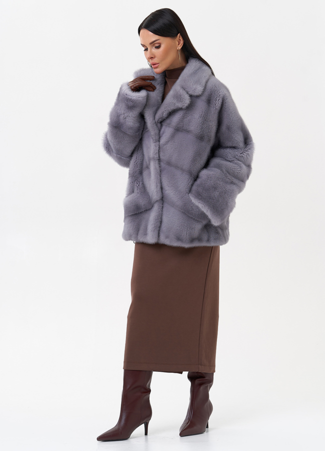 Короткая норковая шуба с английским воротником модель № 29451 в рассрочку