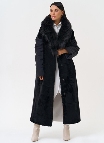 Комбинированное женское зимнее пальто в черном цвете