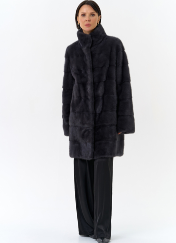 Норковая шуба с воротником стойка в цвете графит