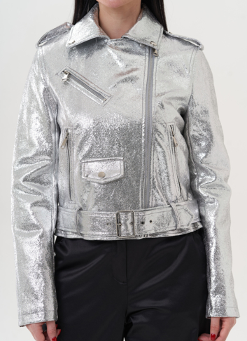 Куртка "косуха" из эко кожи под серебро