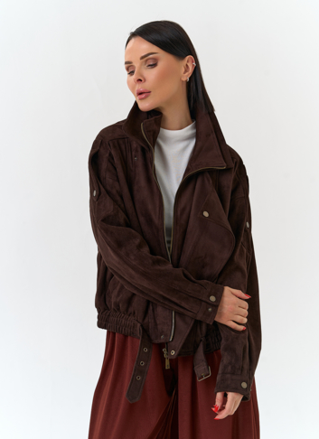 Женская куртка бомбер из эко замши