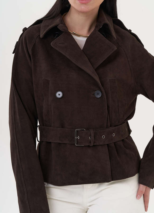 Куртка из замши с ремнем модель № 26948 универмаг малина