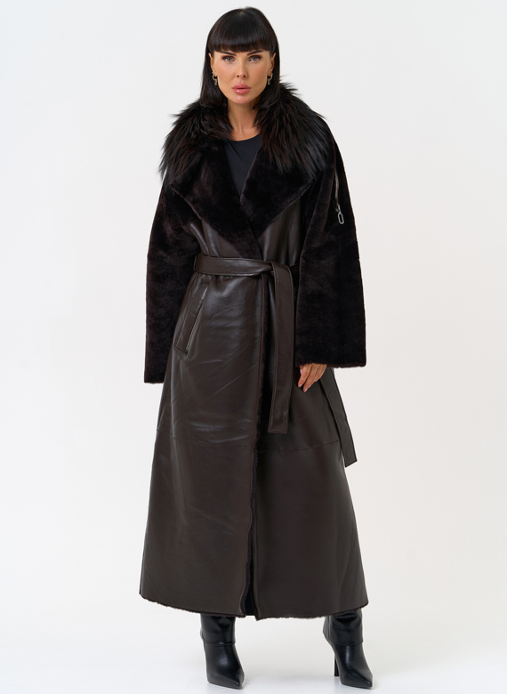 Женская натуральная дубленка с воротником из меха лисы