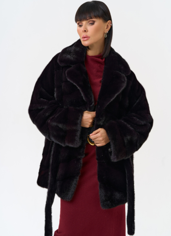 Шуба из меха норки с английским воротником