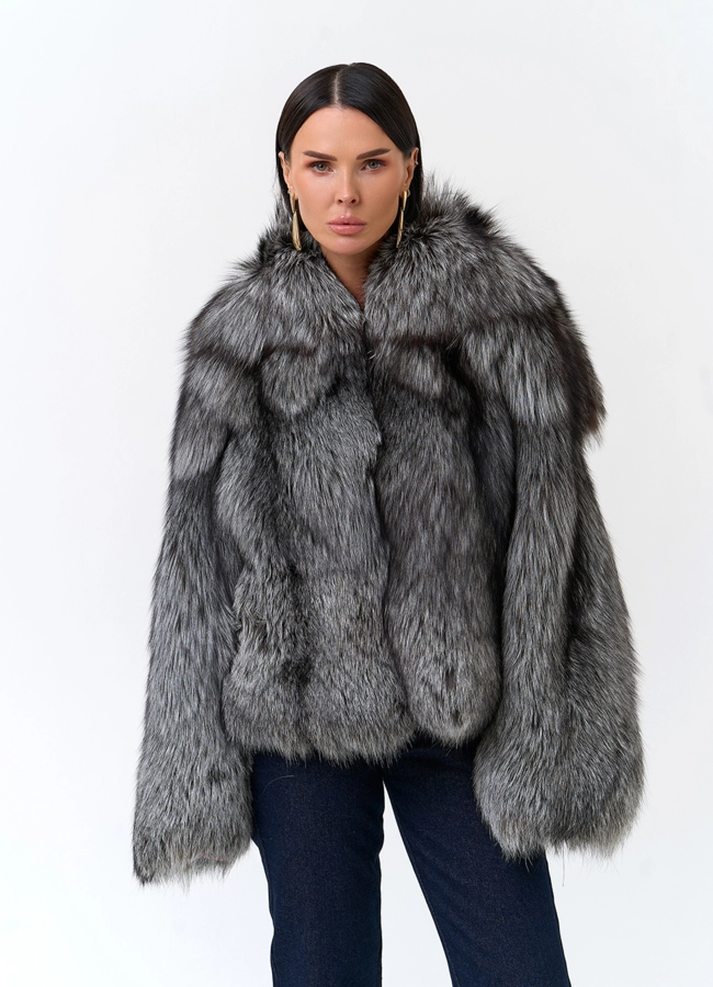 фото Шуба из меха чернобурой лисы модель № 33767