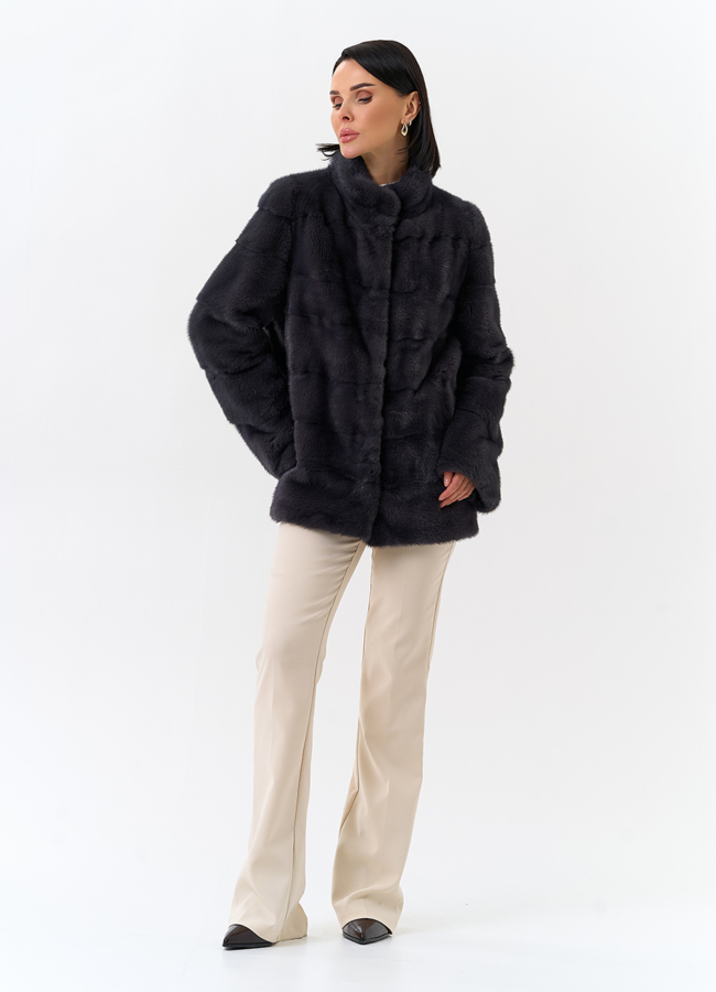 Норковая шуба трансформер, поперечная со стойкой модель № 25924 универмаг малина