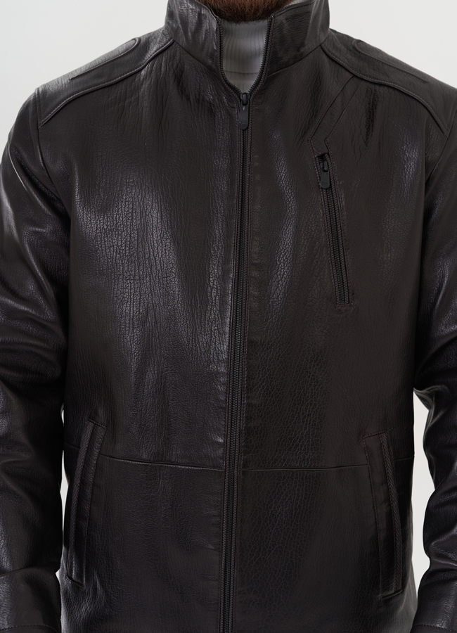 Кожаная куртка коричневого цвета модель № 26701 универмаг малина