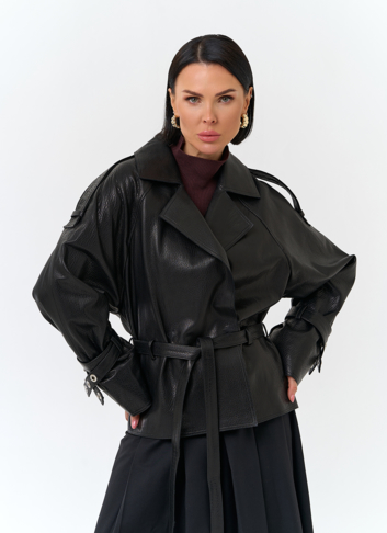 Женская куртка из натуральной кожи с поясом Женская куртка из натуральной кожи с поясом