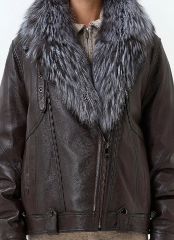 Женский пуховик из натуральной кожи с чернобуркой фото