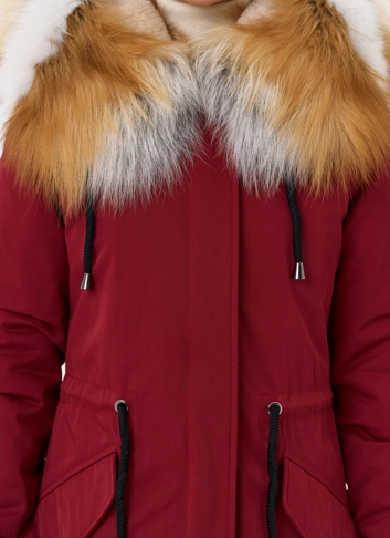 Женская парка с капюшоном из меха рыжей лисы фото