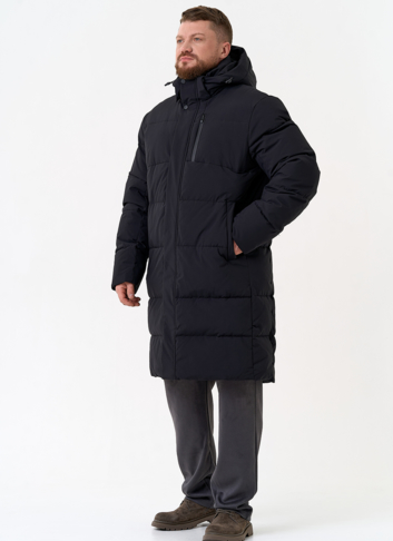 Удлиненный мужской пуховик с капюшоном