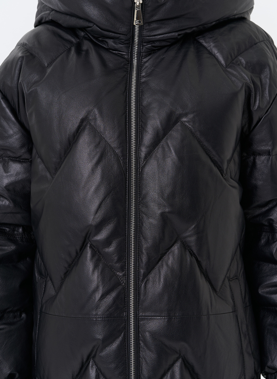 Длинный пуховик из кожи