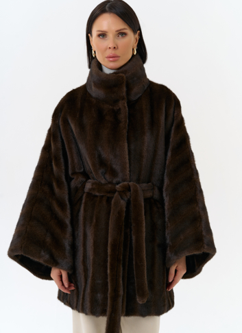 Женская шуба из эко меха с воротником стойкой