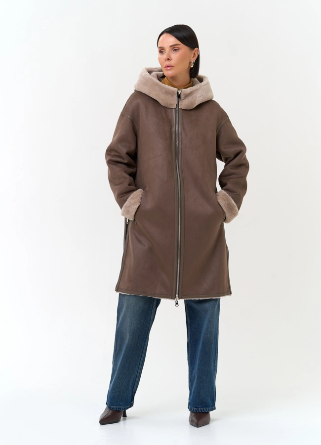 Женская дубленка из эко замши модель № 34113 универмаг малина