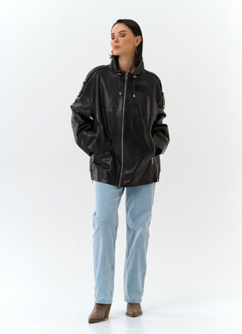 Куртка из натуральной кожи с воротником стойка