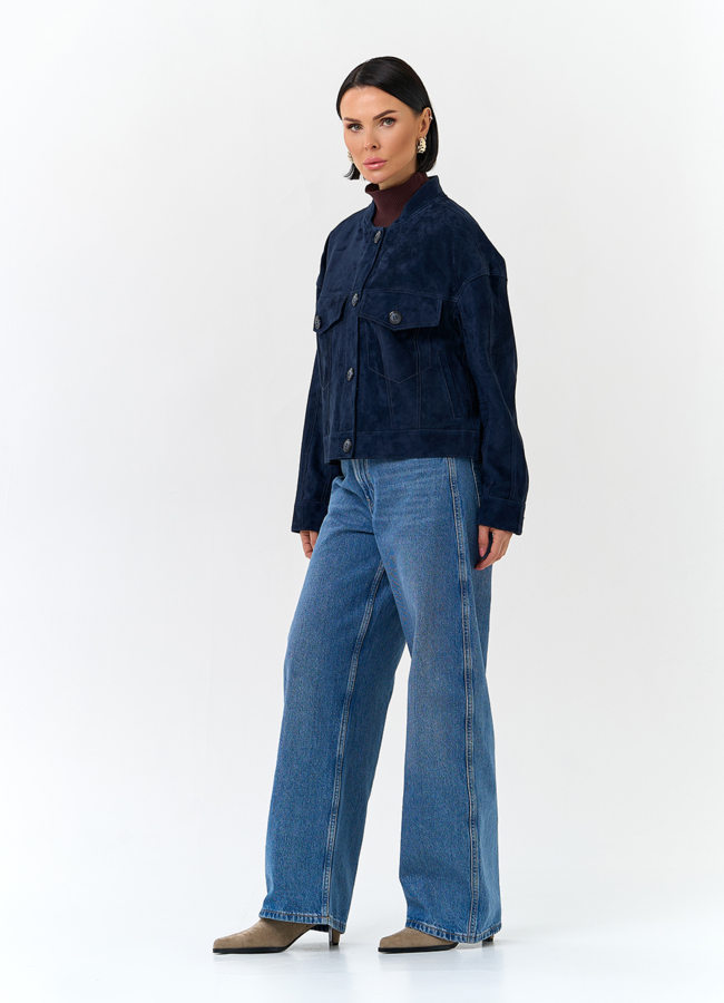 Женская куртка из натуральной замши синего цвета модель № 32730 в рассрочку