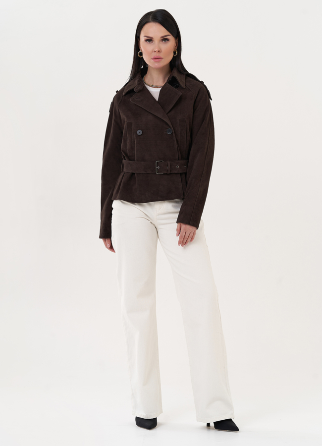 Куртка из замши с ремнем модель № 26948 меха малина