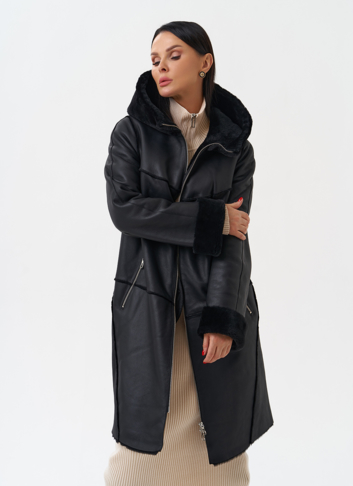 Натуральная дубленка с капюшоном