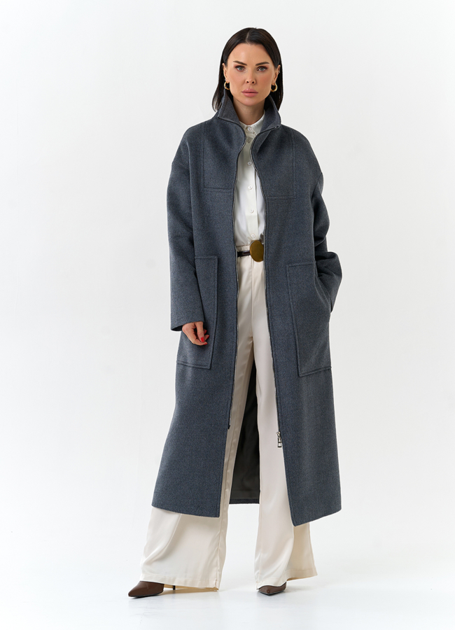 Женское длинное пальто с воротником стойкой модель № 32573 универмаг малина