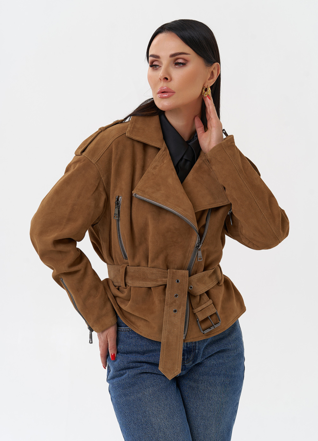 Куртка из замши с поясом модель № 29926 универмаг малина