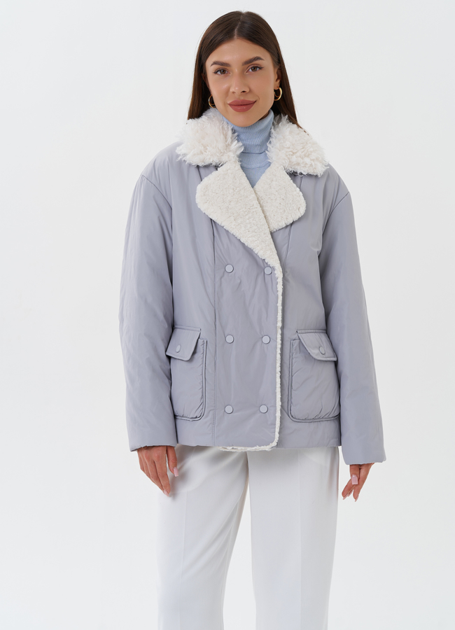 Утепленная куртка с эко мехом модель № 27659 меха малина