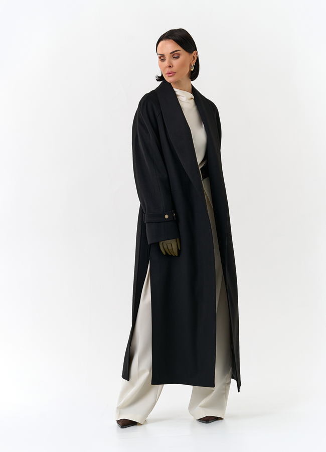 Женское длинное пальто с поясом модель № 32851 универмаг малина