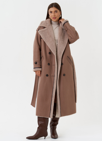 Женская дубленка из эко кожи с английским воротником