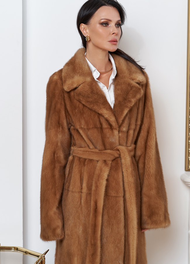 Женская длинная шуба из меха норки модель № 30686 универмаг малина