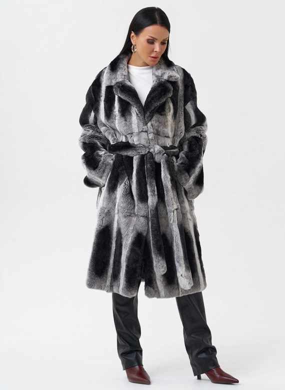 Шуба из меха кролика с английским воротником фото