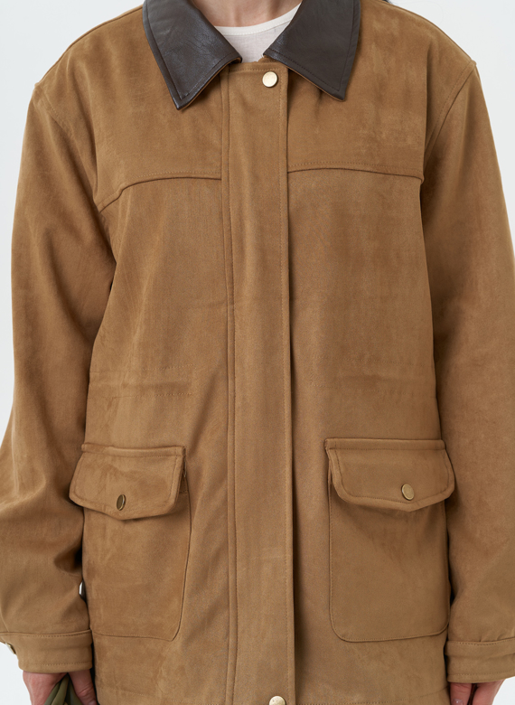 Женская парка из эко замши бежевого цвета