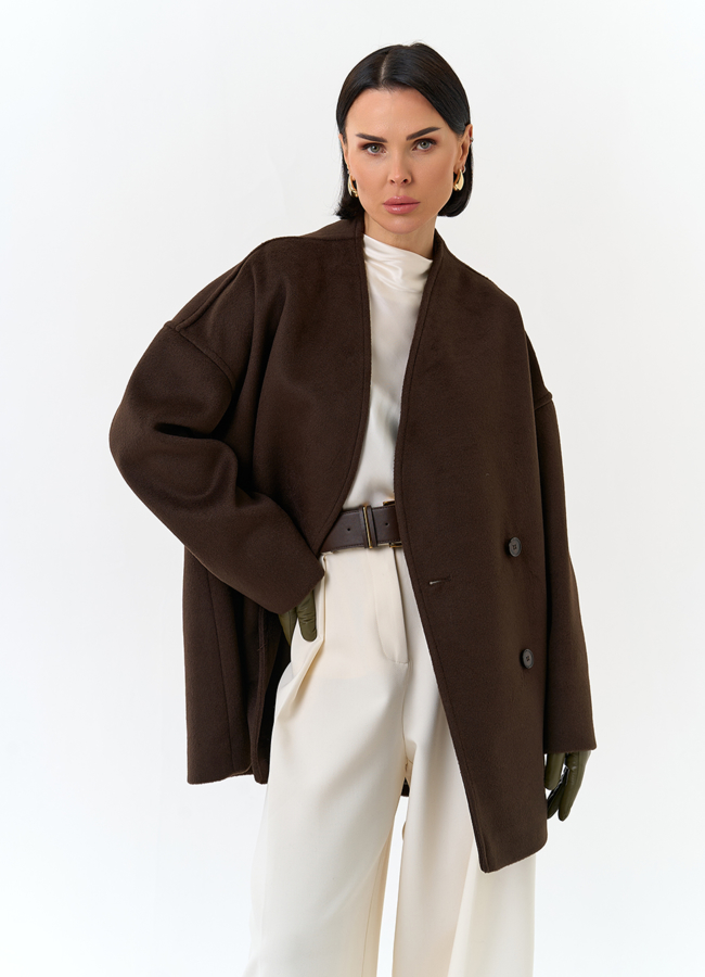 Женское укороченное пальто с поясом модель № 32817 универмаг малина