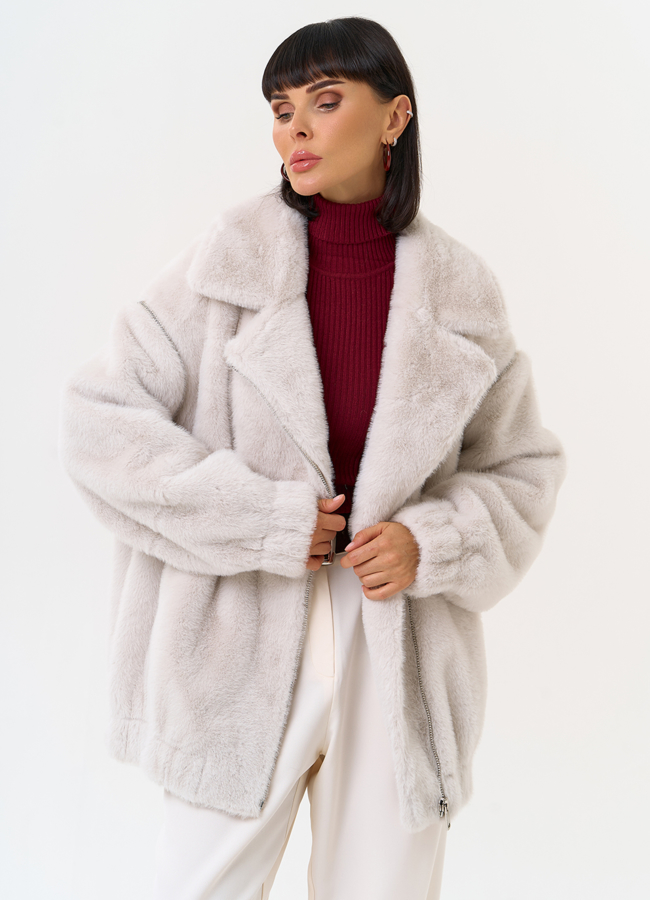 Женский бомбер из эко меха со съемными рукавами модель № 31276 универмаг малина