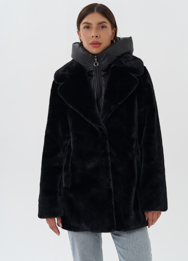 фото Куртка из эко меха с капюшоном модель № 27748