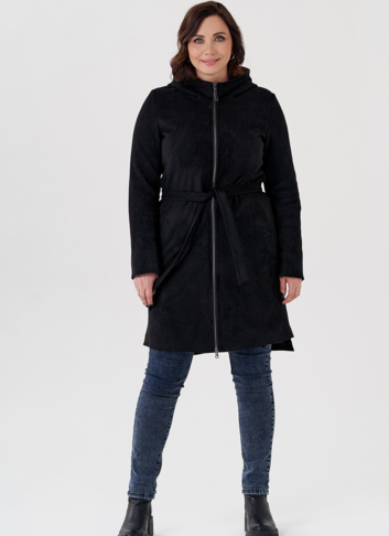 Полупальто из эко замши на утеплителе с капюшоном