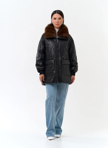 Полупальто из натуральной кожи с мехом песца