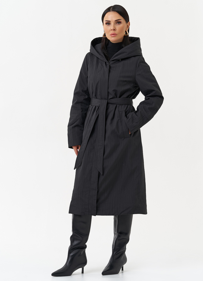 Пальто женское утепленное с эффектом жатой ткани модель № 30028 меха малина