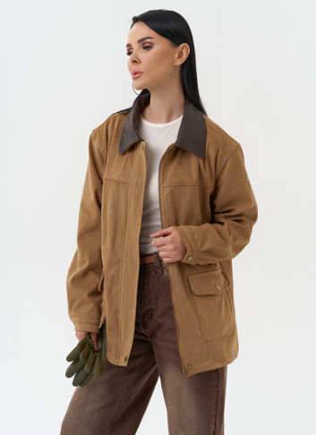 Женская парка из эко замши бежевого цвета