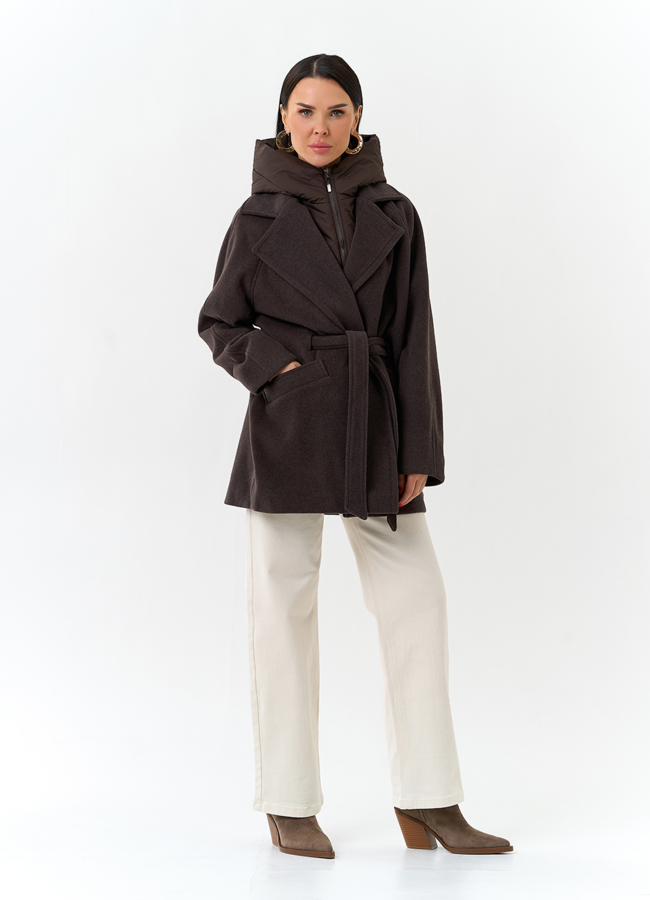 Женское пальто со съемный капюшоном модель № 32699 универмаг малина