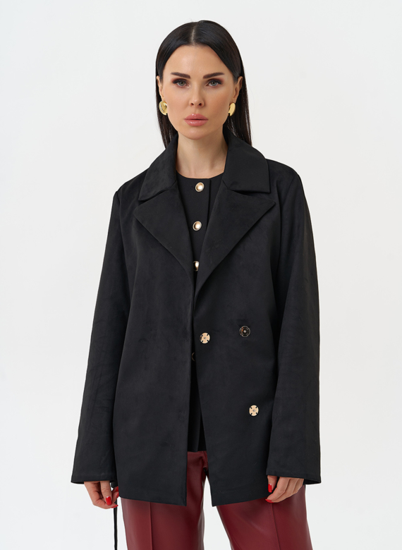 Женская куртка из эко замши с английским воротником