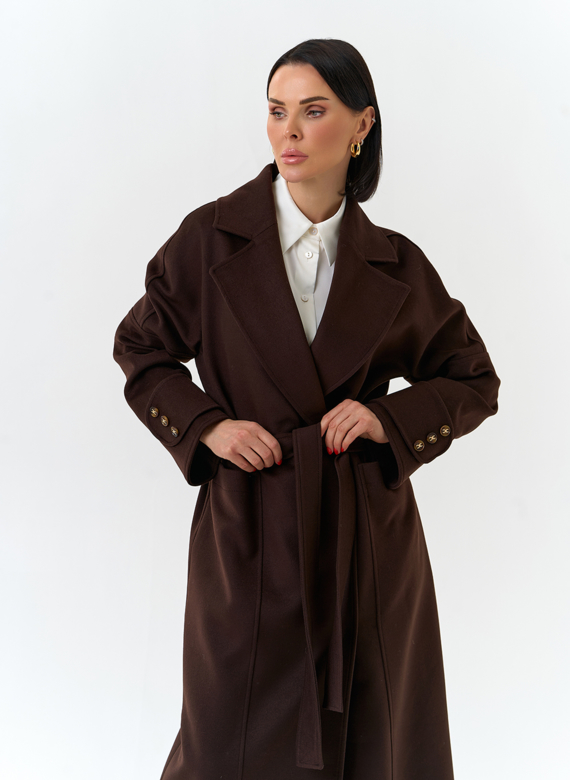 Женское длинное пальто с английским воротником