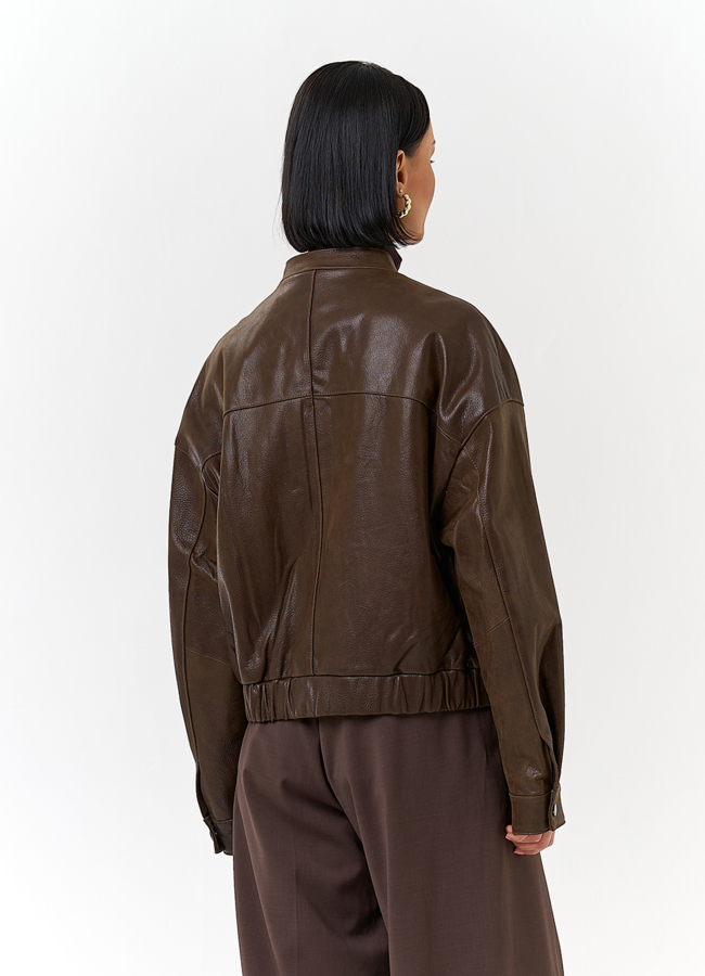 фото Женская куртка бомбер из натуральной кожи модель № 32749